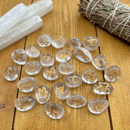 Complete Set of Clear Quartz Crystal Runes With Pouch