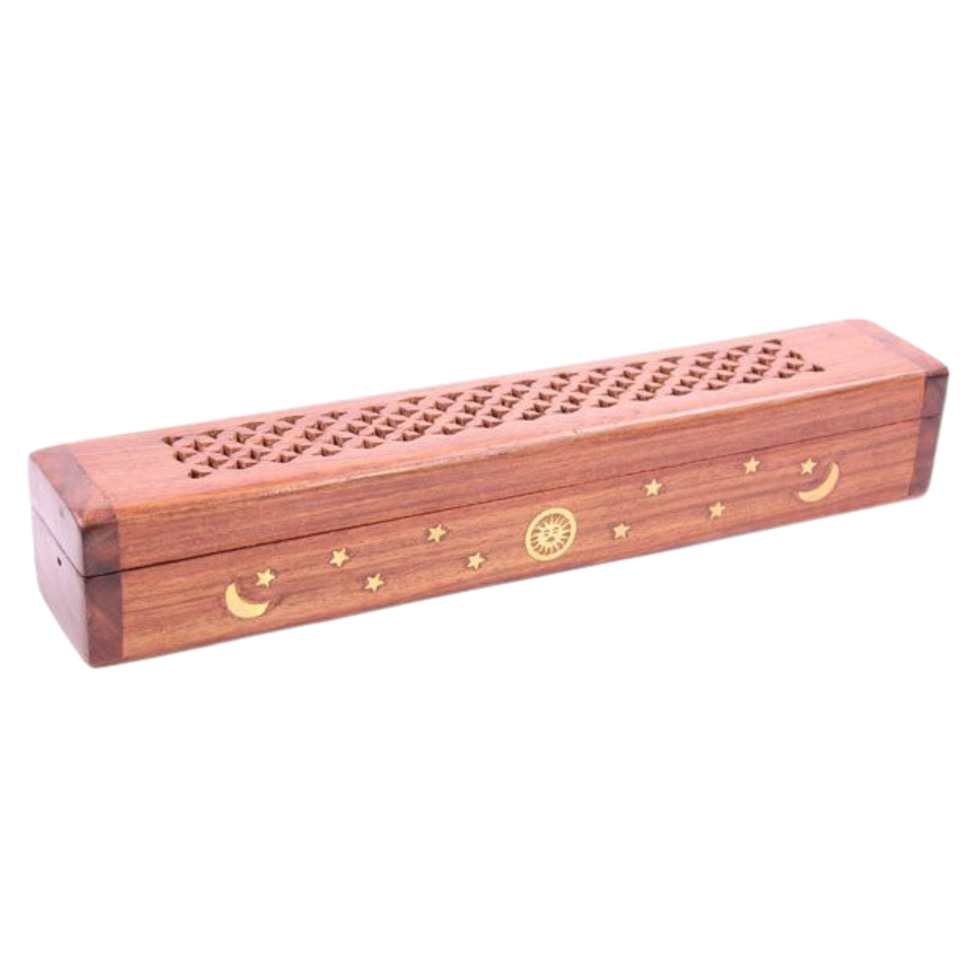 Celestial Sun, Moon & Stars Traditional Wooden Incense Burner Box