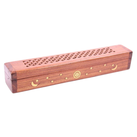 Celestial Sun, Moon & Stars Traditional Wooden Incense Burner Box