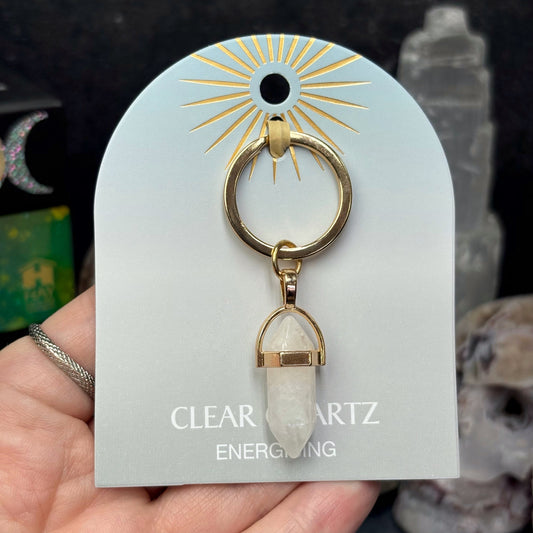 Clear Quartz Crystal Keyring