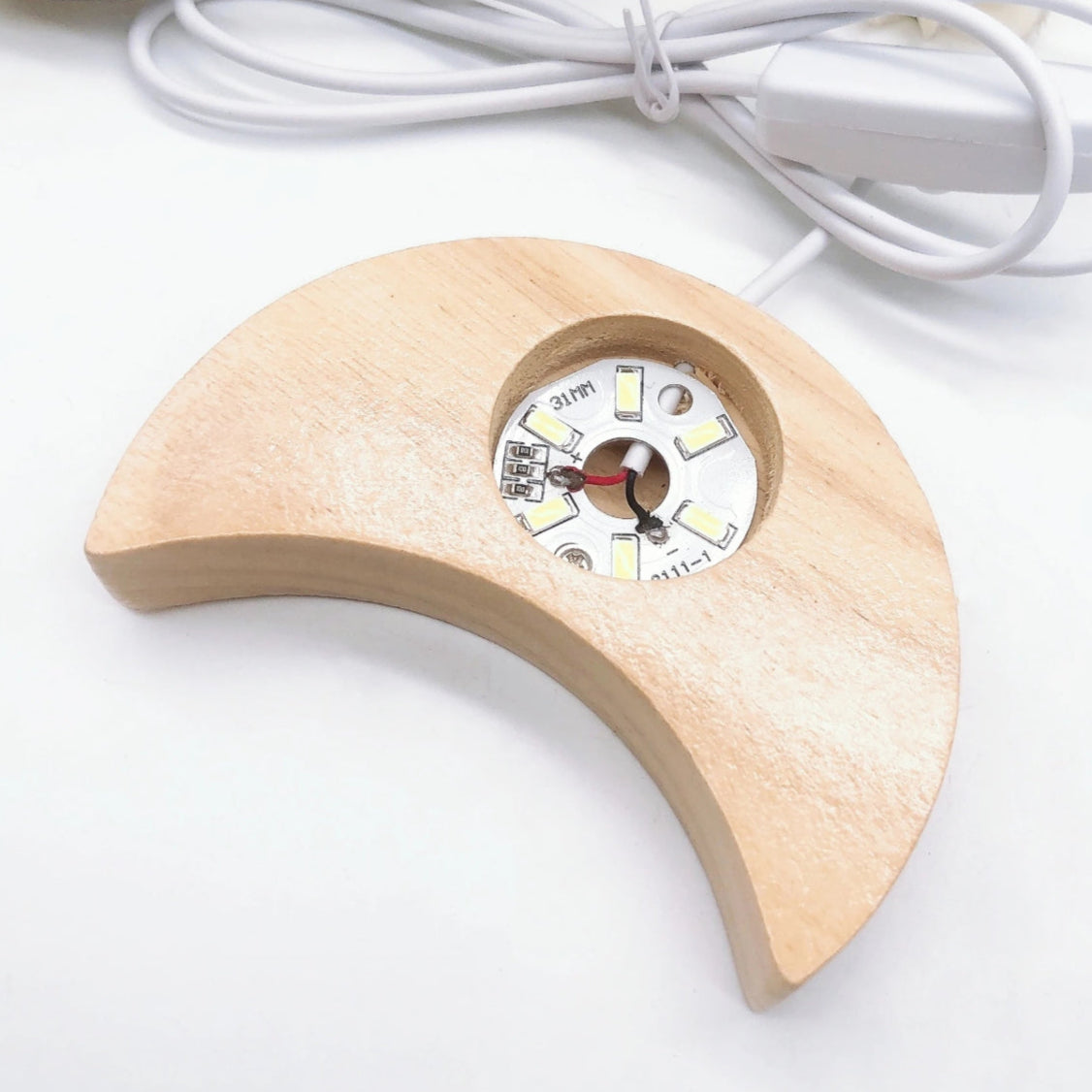 Colour Changing Crescent Moon Wooden LED Crystal Light Base