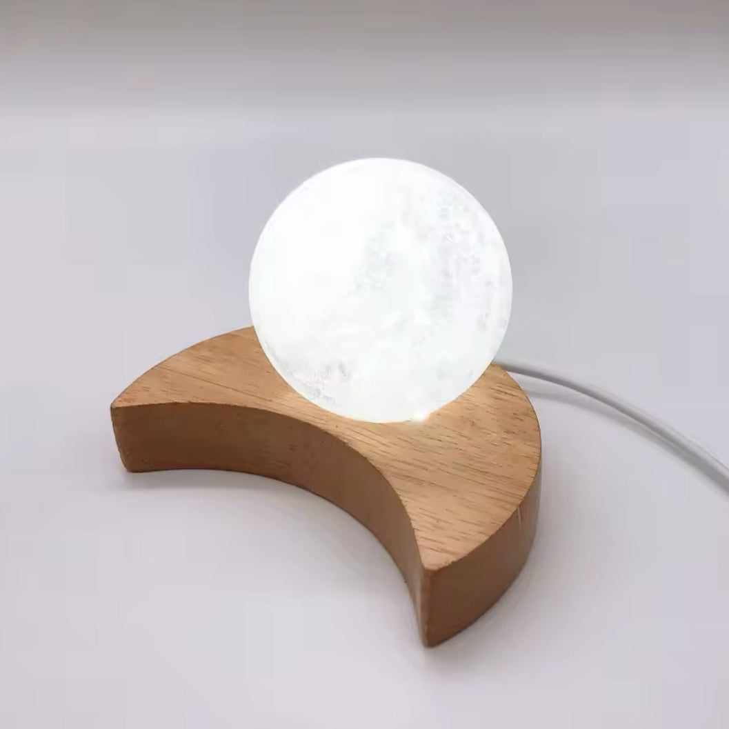 Colour Changing Crescent Moon Wooden LED Crystal Light Base