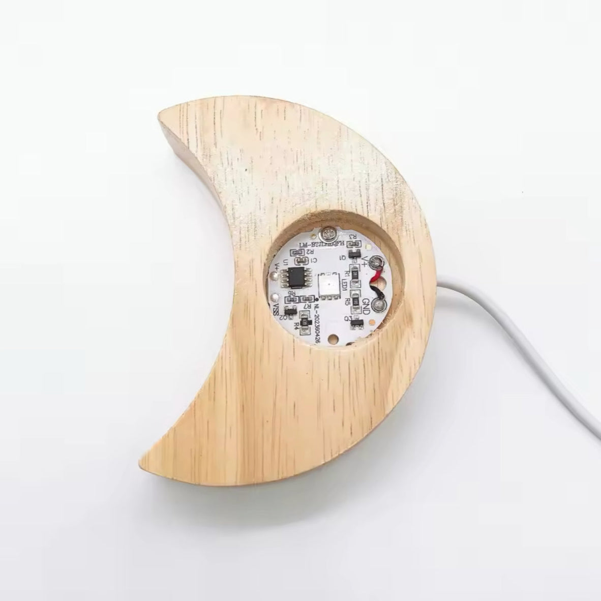 Colour Changing Crescent Moon Wooden LED Crystal Light Base