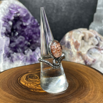 Adjustable Garden Quartz Crystal Silver Plated Snake Ring