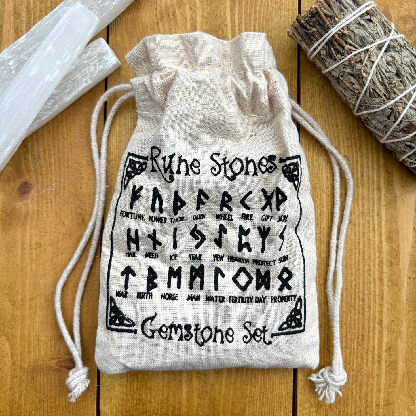 Complete Set of White Agate Crystal Runes With Pouch