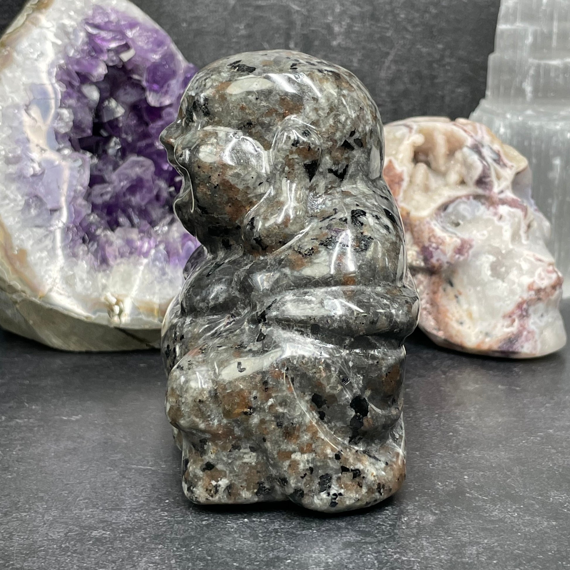 Yooperlite Crystal Laughing Buddha Carving