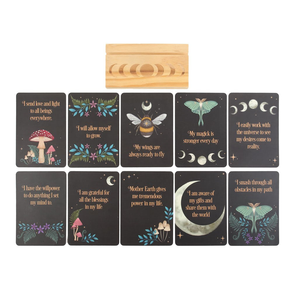 Affirmation Cards with Wooden Moon Phase Stand

