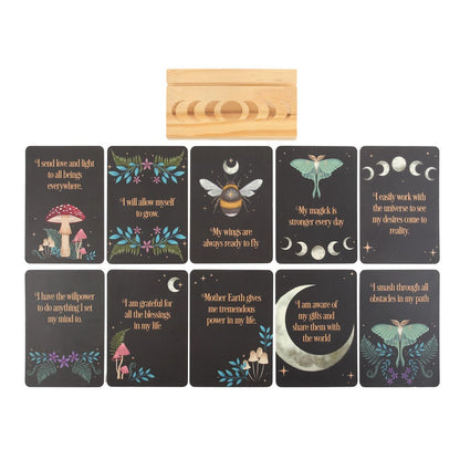 Affirmation Cards with Wooden Moon Phase Stand

