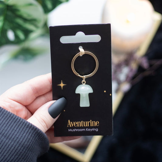 Green Aventurine Crystal Mushroom Keyring