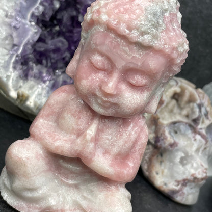 Large Pink Opal Crystal Buddha Carving