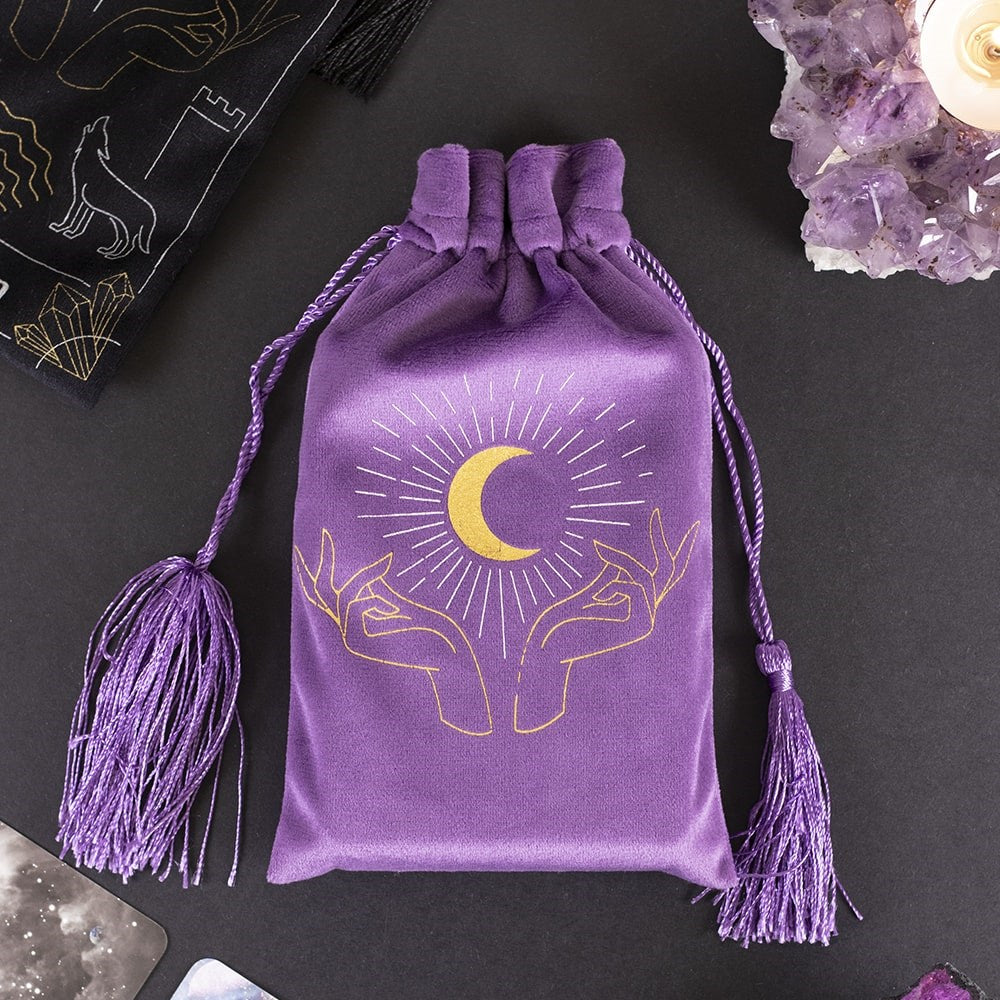 Purple Velvet Tarot Hands Drawstring Pouch
