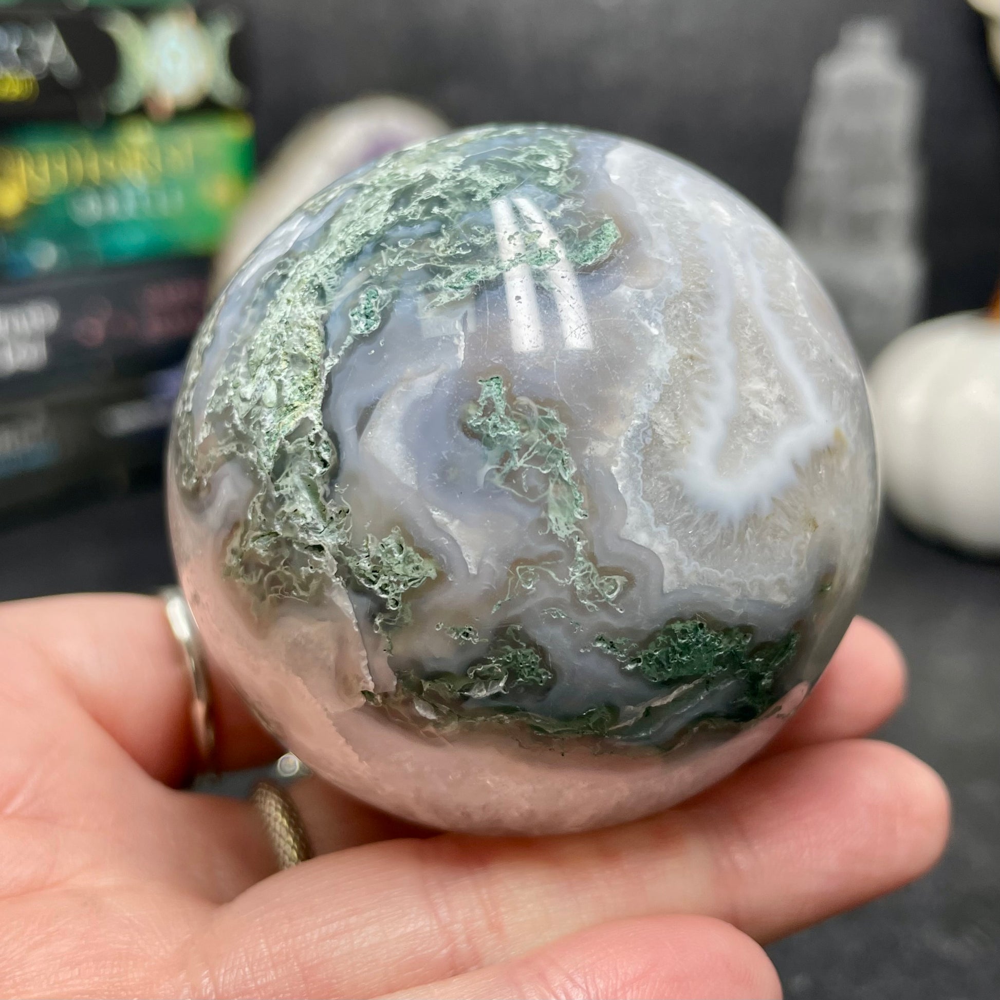 High Quality Moss Agate Crystal Sphere