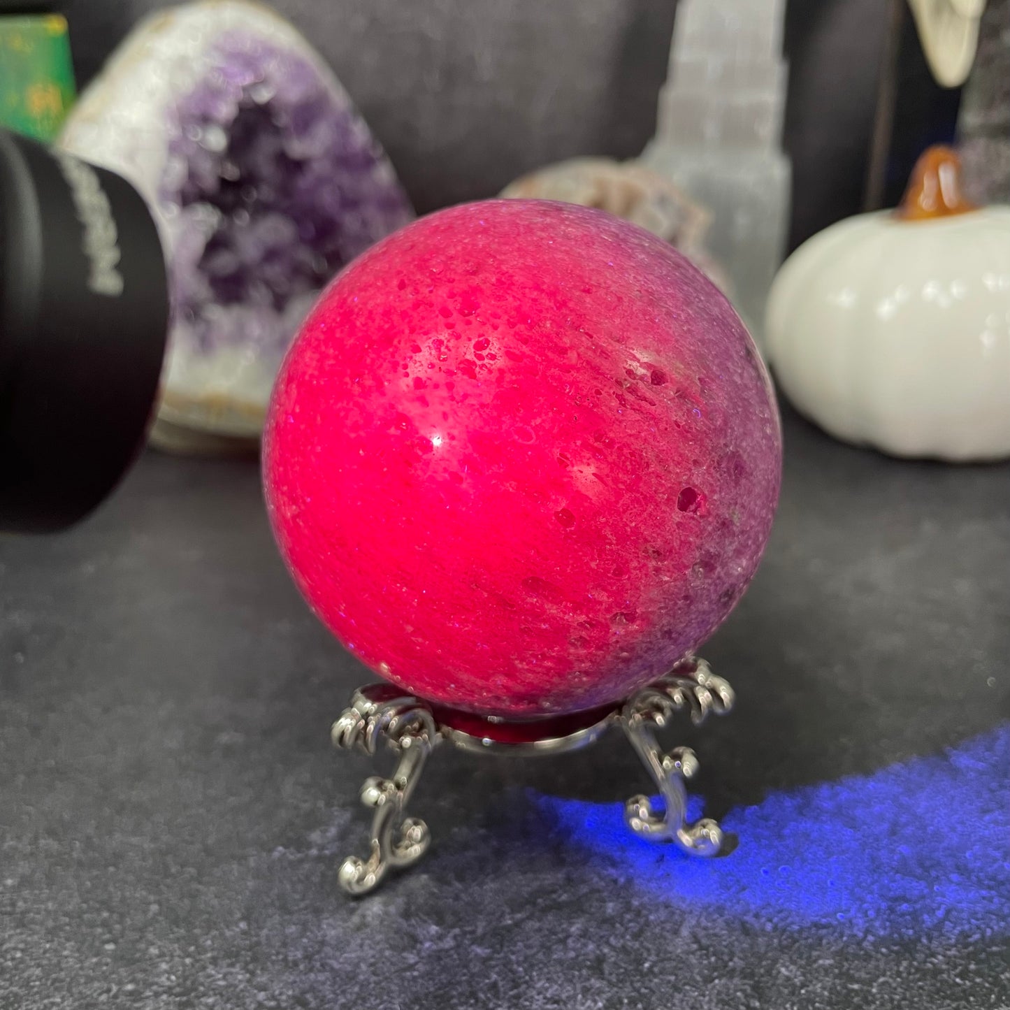 Honeycomb Ruby Crystal Sphere UV Reaction