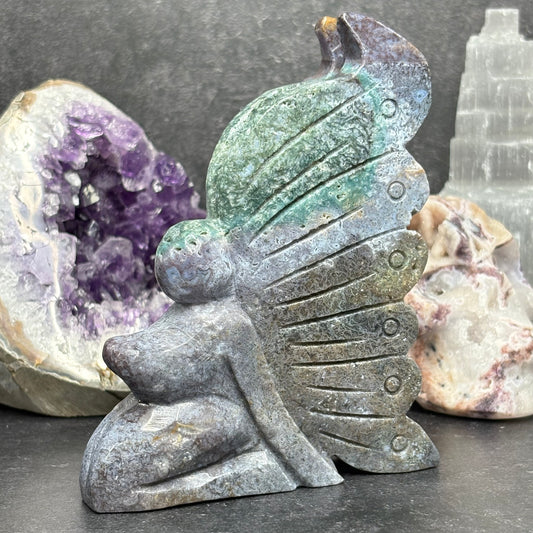 Large Ocean Jasper Crystal Fairy Carving