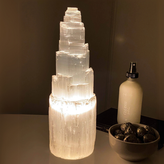 Large Selenite Crystal Mountain Lamp