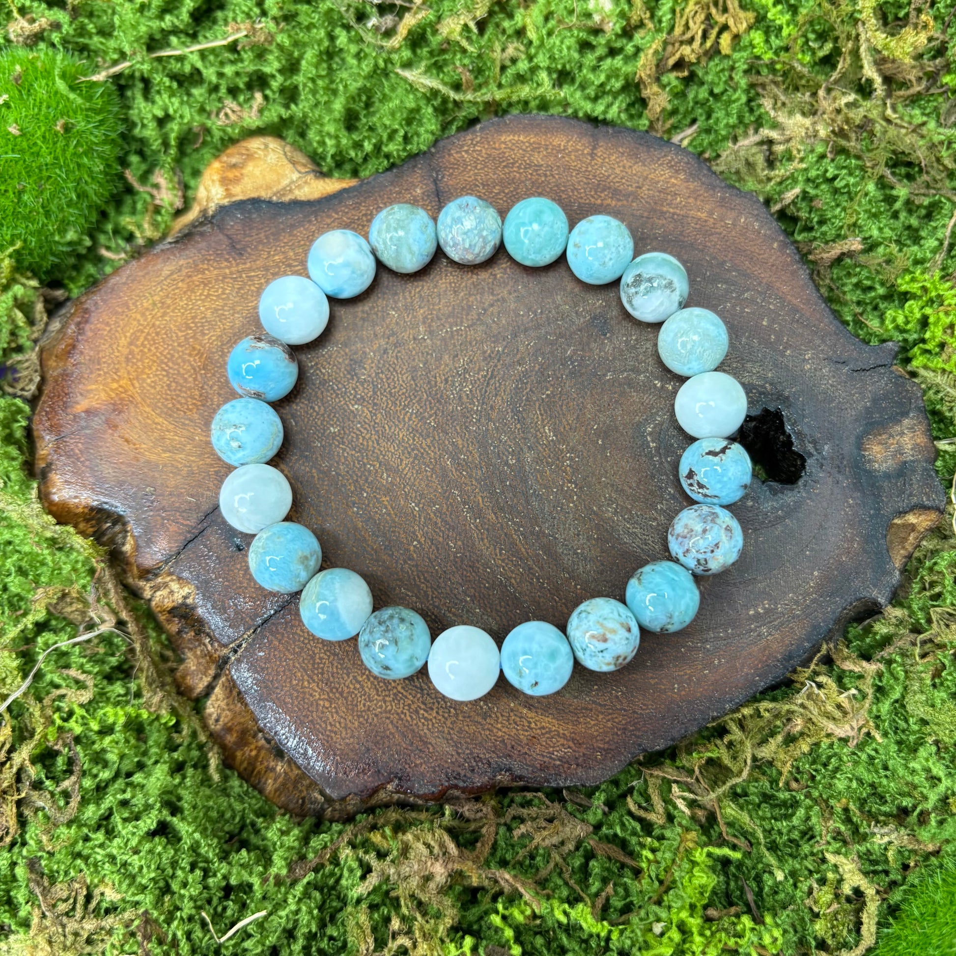 Larimar 9.5mm Bead Crystal Bracelet