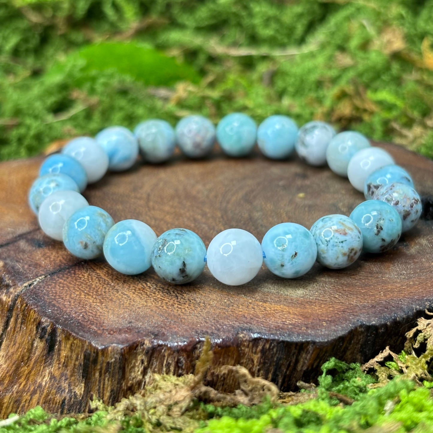 Larimar 9.5mm Bead Crystal Bracelet