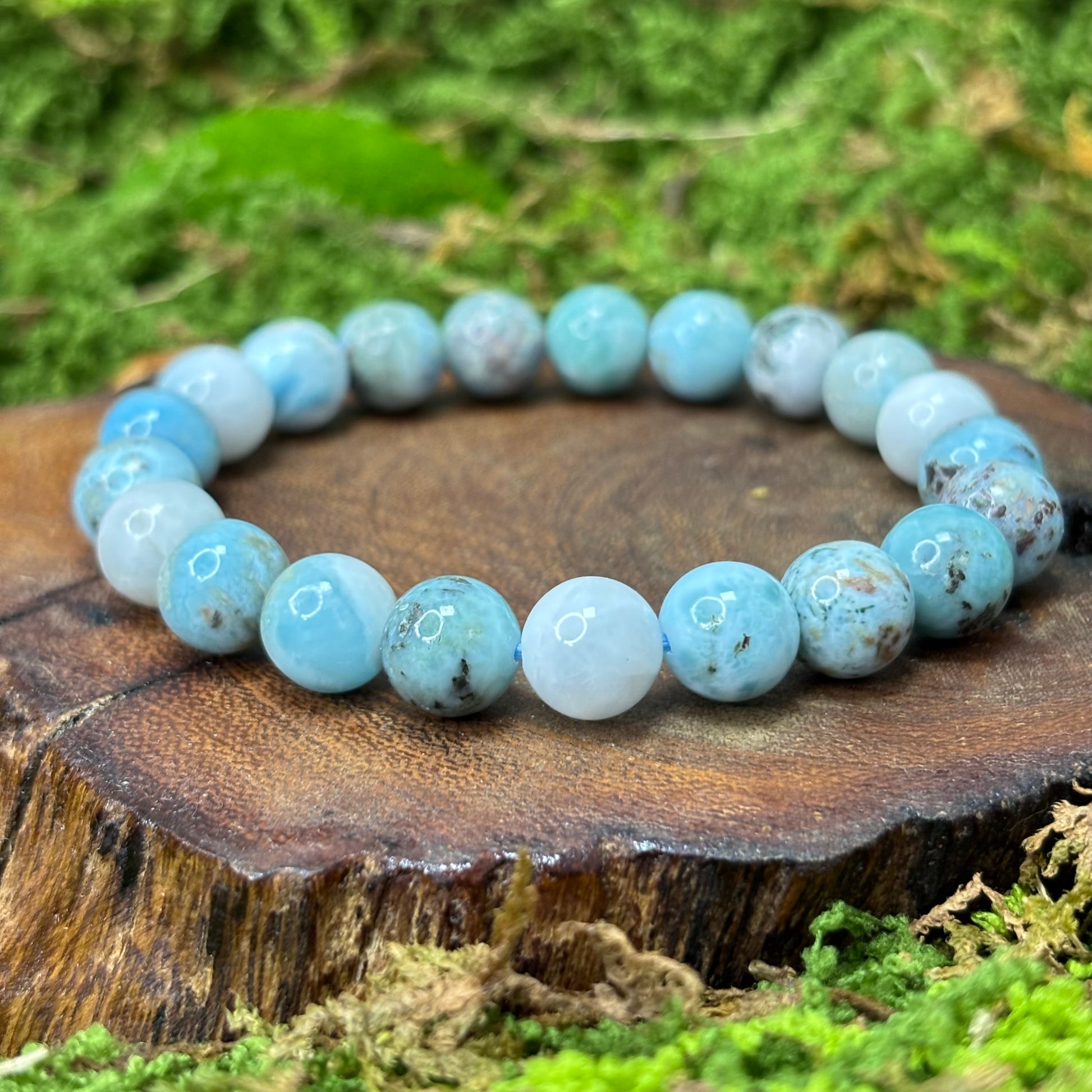 Larimar 9.5mm Bead Crystal Bracelet