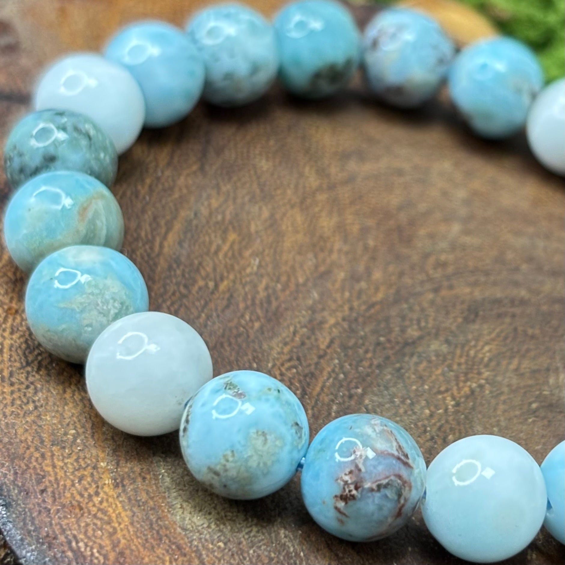 Larimar 9.5mm Bead Crystal Bracelet