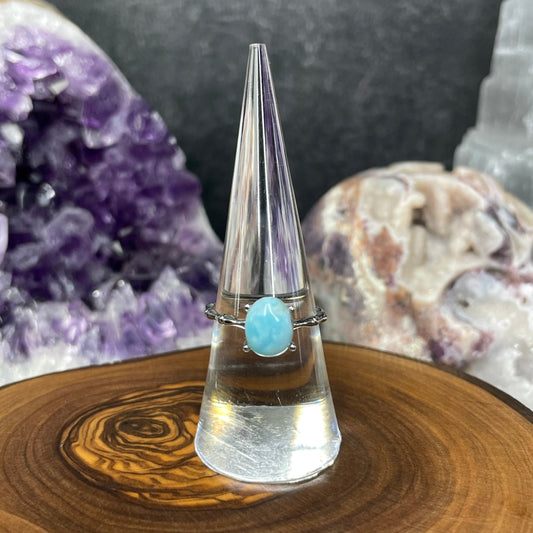 Larimar Crystal Silver Plated Ring - Adjustable 