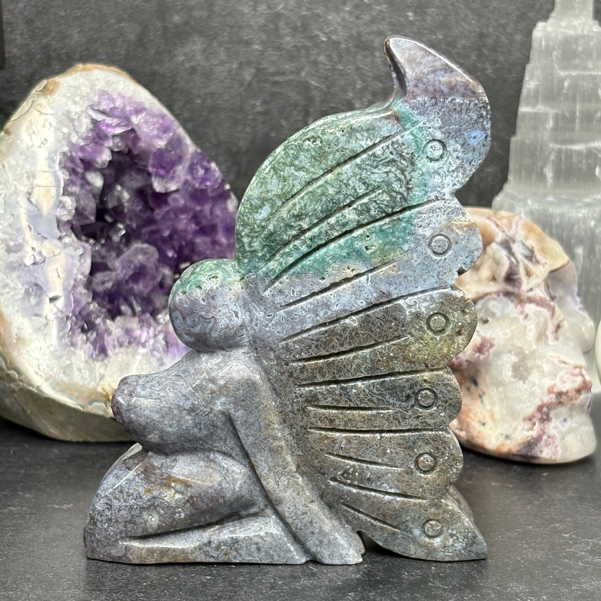 Large Ocean Jasper Crystal Fairy Carving