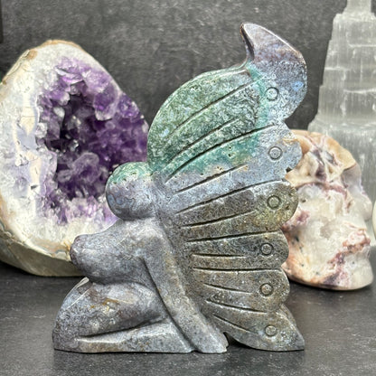 Large Ocean Jasper Crystal Fairy Carving
