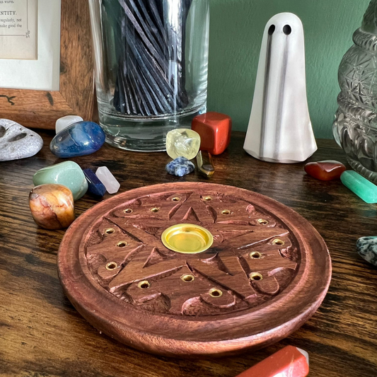 Pentagram Sheesham Wood Incense Ashcatcher Plate