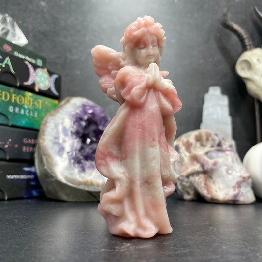 Pink Opal Praying Angel Crystal Carving