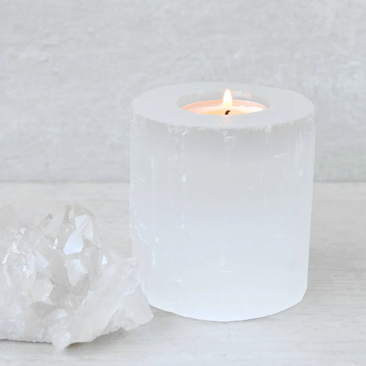 Selenite Cylindrical Crystal Tealight Holder