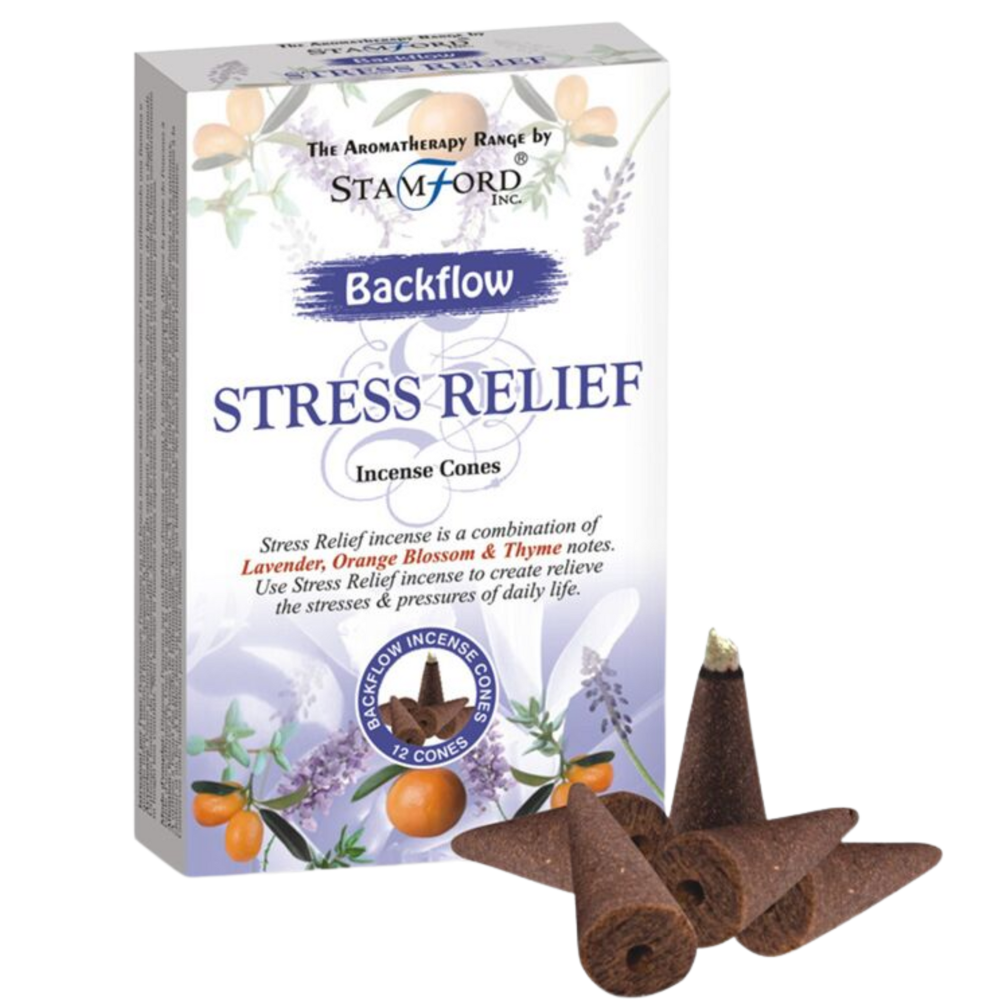 Stamford Backflow Incense Cones - Stress Relief: Lavender, Orange Blossom & Thyme