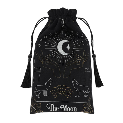 The Moon Tarot Card Black Velvet Drawstring Pouch