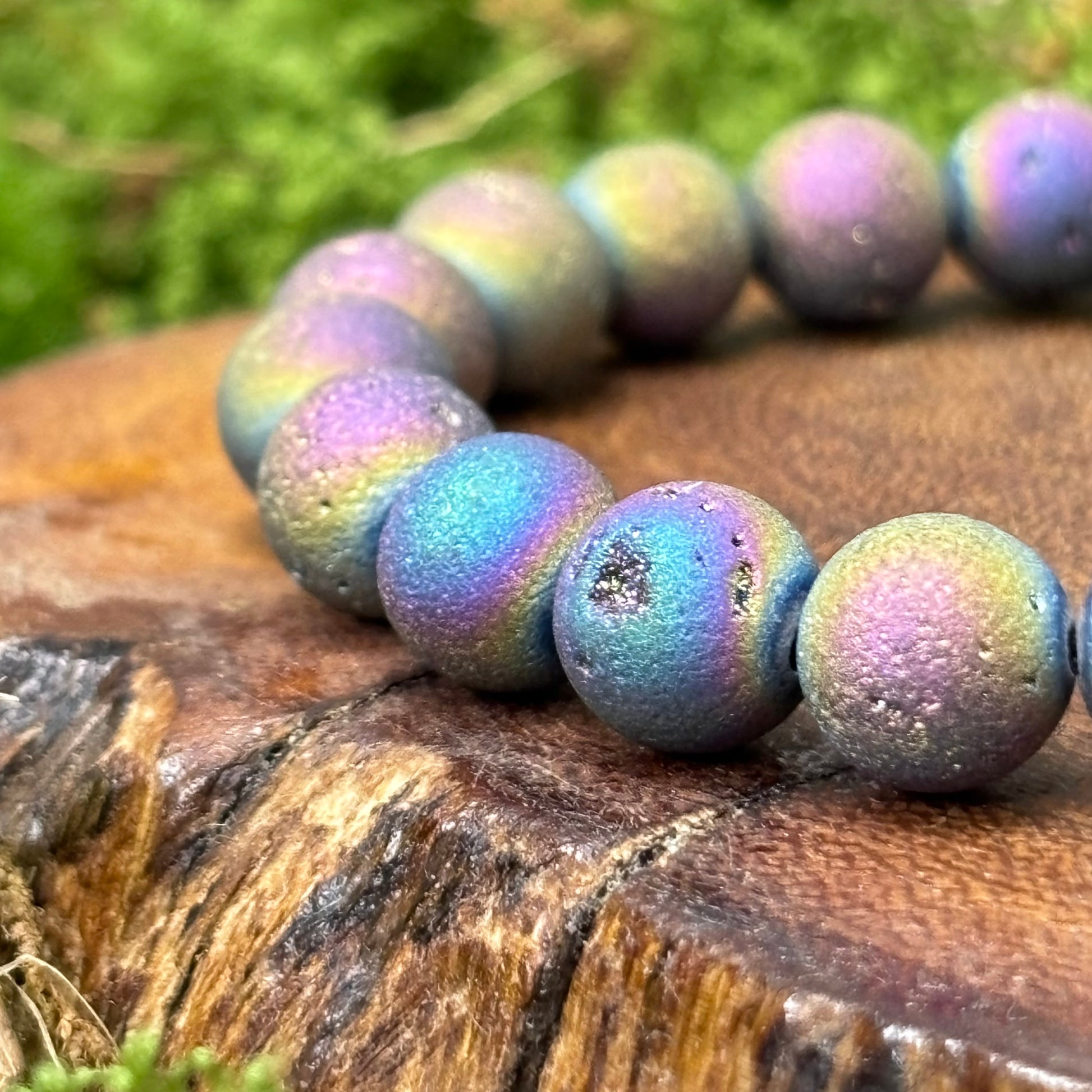 Titanium Aura Druzy Sphalerite 8.5mm Bead Crystal Bracelet