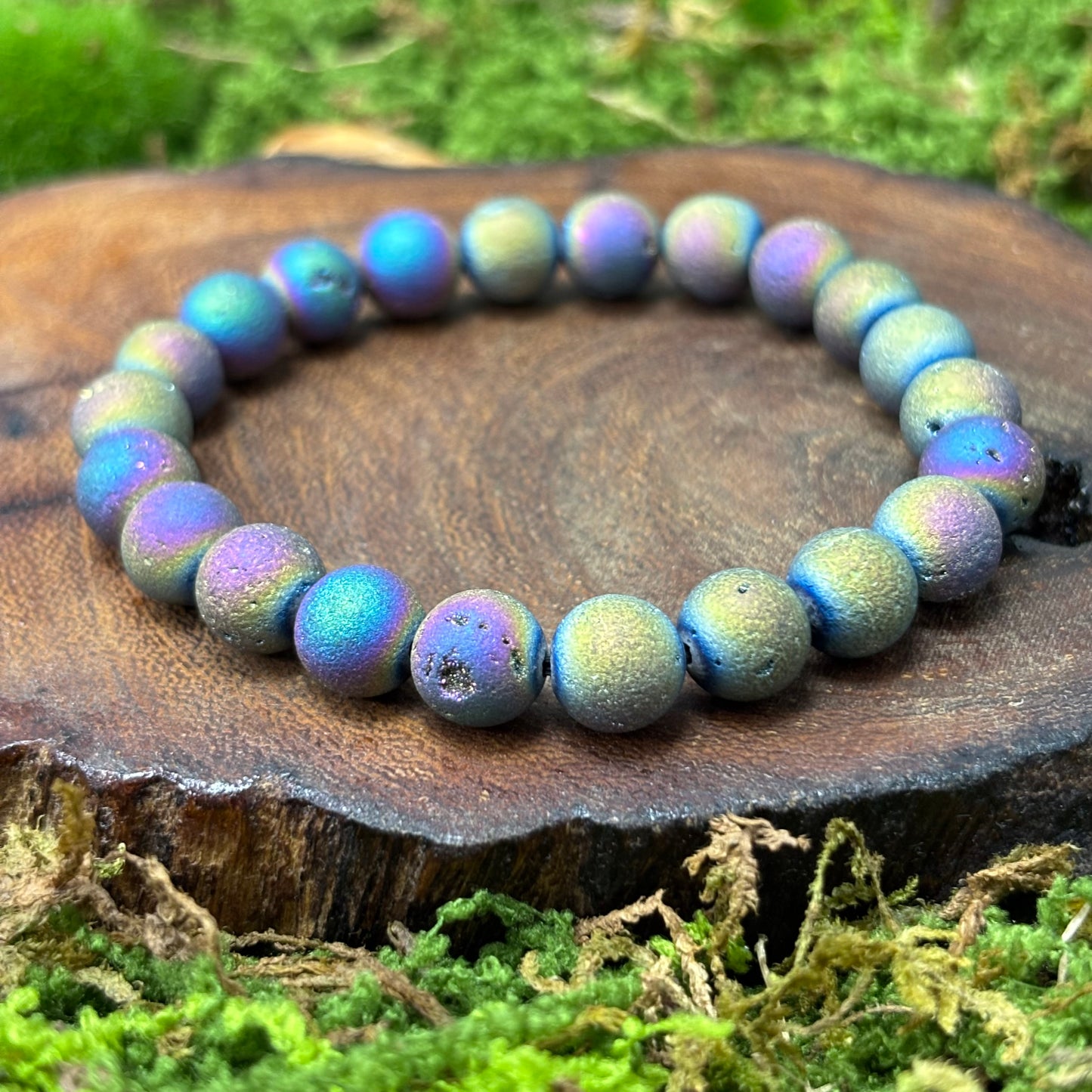 Titanium Aura Druzy Sphalerite 8.5mm Bead Crystal Bracelet