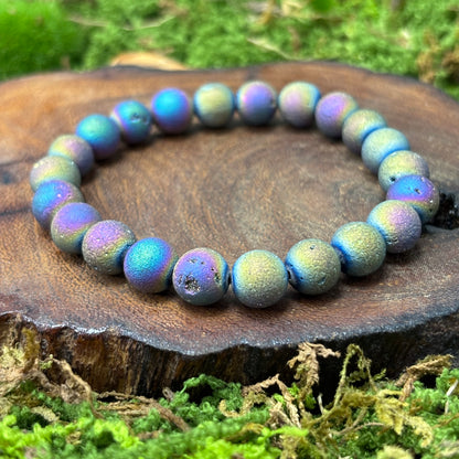 Titanium Aura Druzy Sphalerite 8.5mm Bead Crystal Bracelet