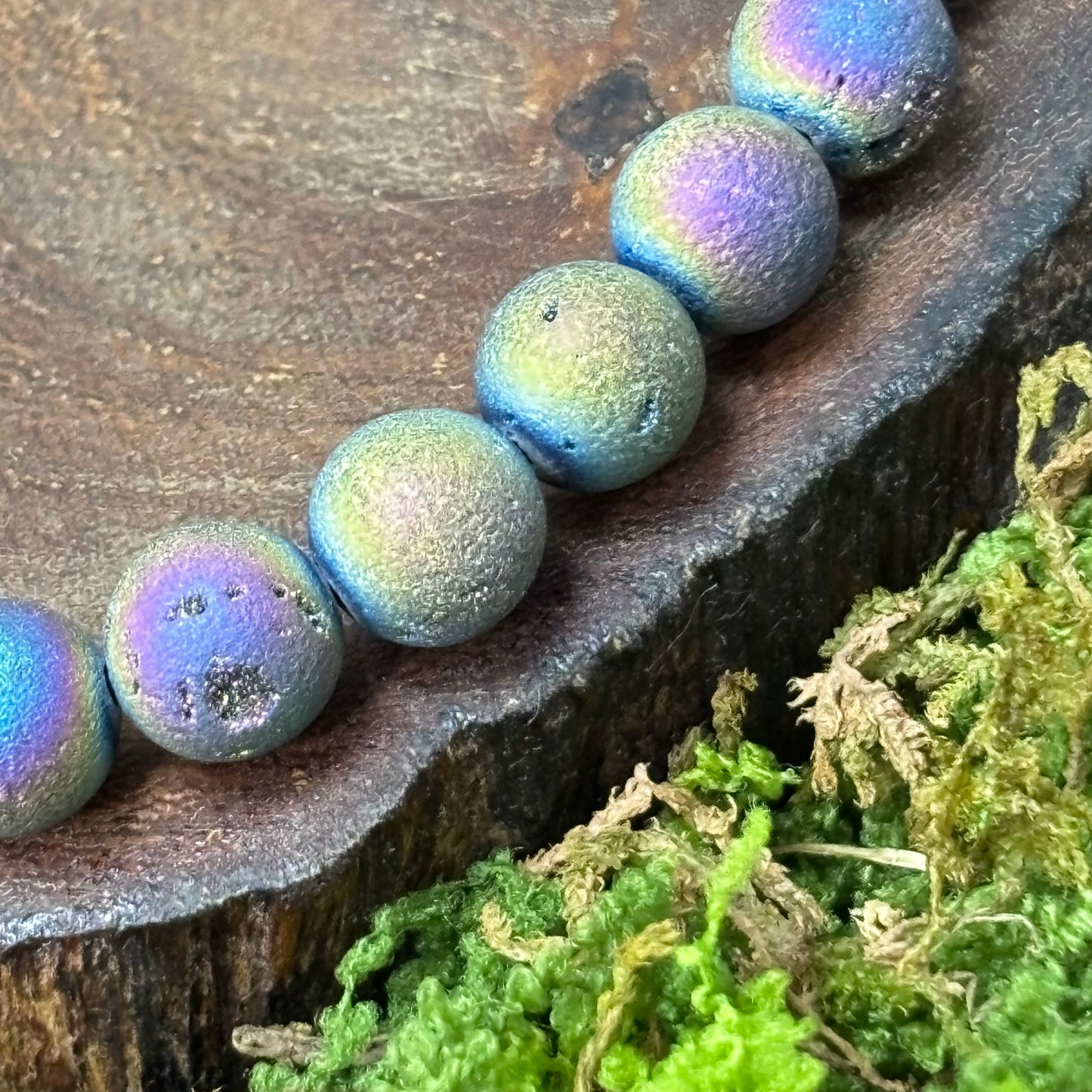 Titanium Aura Druzy Sphalerite 8.5mm Bead Crystal Bracelet