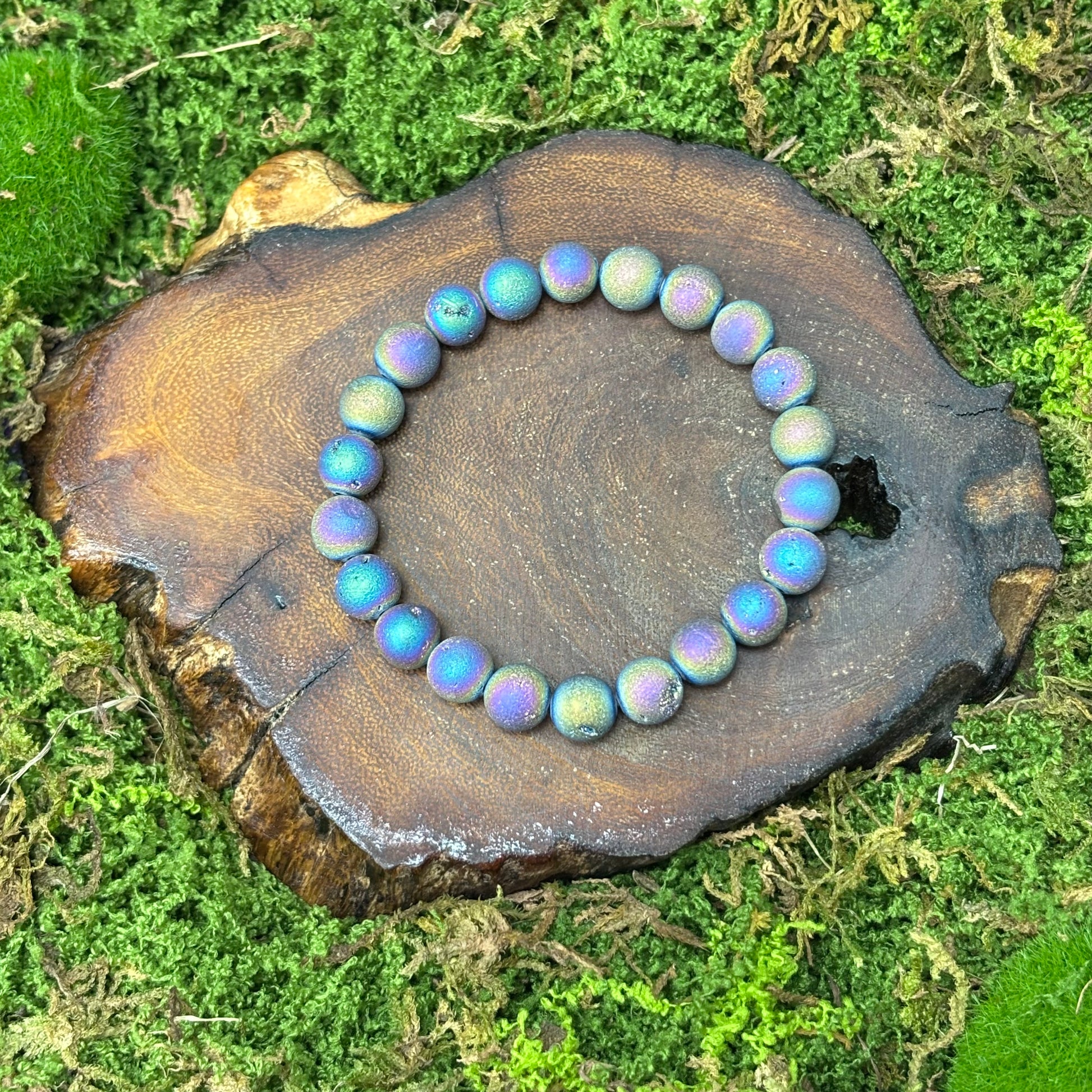 Titanium Aura Druzy Sphalerite 8.5mm Bead Crystal Bracelet