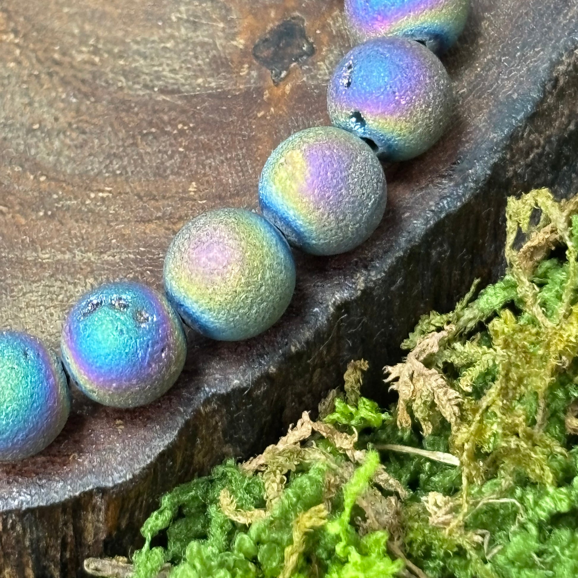 Titanium Aura Druzy Sphalerite 8.5mm Bead Crystal Bracelet