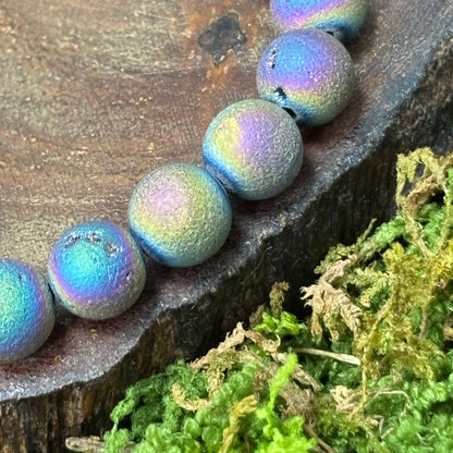 Titanium Aura Druzy Sphalerite 8.5mm Bead Crystal Bracelet