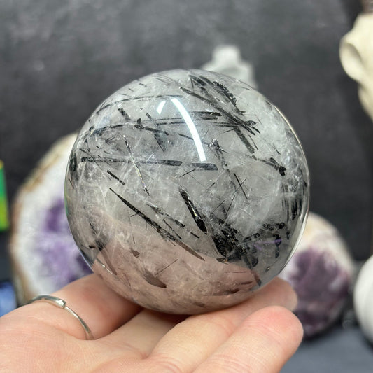 Tourmalinated Quartz (Black Tourmaline in Quartz) Crystal Sphere