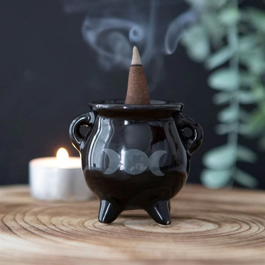 Triple Moon Cauldron Shaped Incense Holder