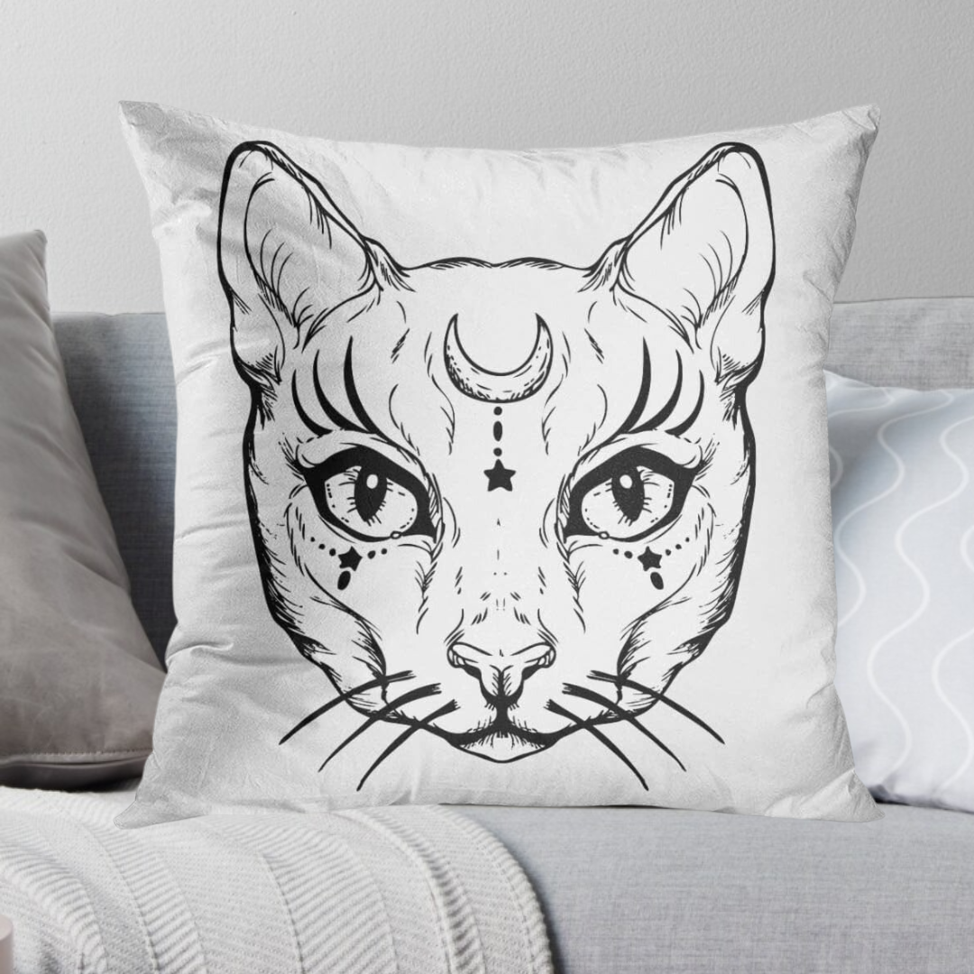 Cream Mystical Cat Cushion Cover