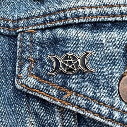 Black Pentagram Moon Phase Enamel Pin