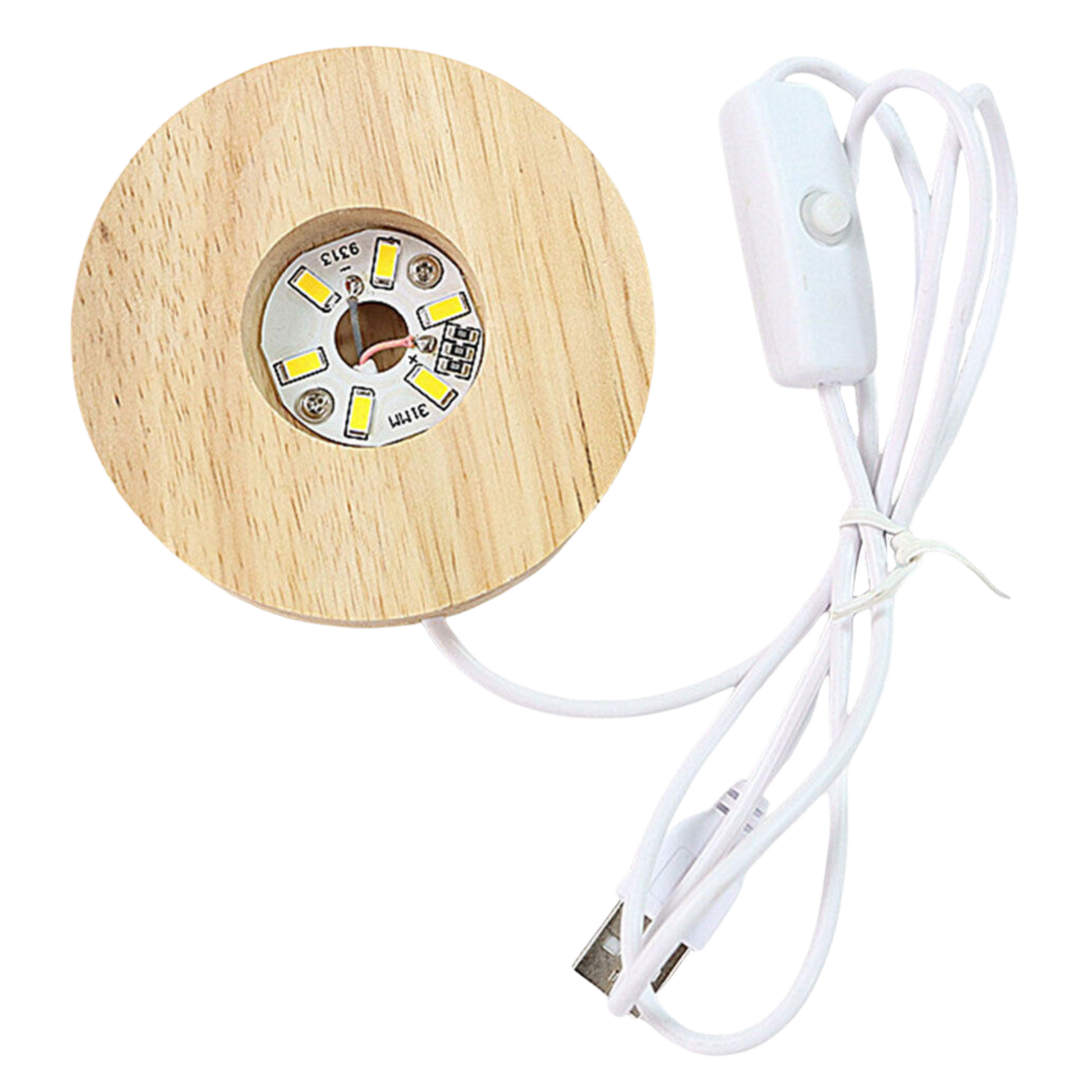 White Round Wooden LED Crystal Light Base