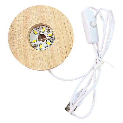 White Round Wooden LED Crystal Light Base