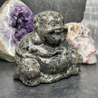 Yooperlite Crystal Laughing Buddha Carving