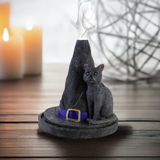 Witches Hat with Cat Incense Cone Holder
