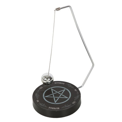 With a mystic pentagram design, this metal decision maker features a spherical pendulum that magically selects one of six responses  Simply ask your desired 'yes' or 'no' question and watch as the pendulum cycles through the possible outcomes and lands on your destiny  Perfect in size for keeping on desktops and side tables for quick decision-making